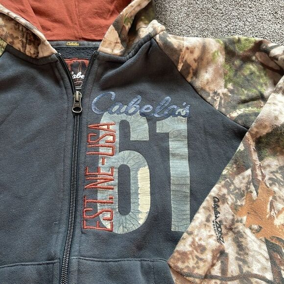CABELAS camo boys hooded JACKET medium Fleece Lining - Picture 2 of 11